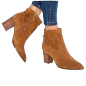 FRANCO SARTO Echelon Suede Booties Women’s 8.5 Tan Brown Heels Boots Shoes Ankle